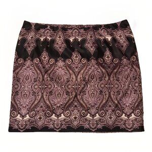 INC International Concepts Purple Paisley Skirt Womens Size 24W Black Damask Zip